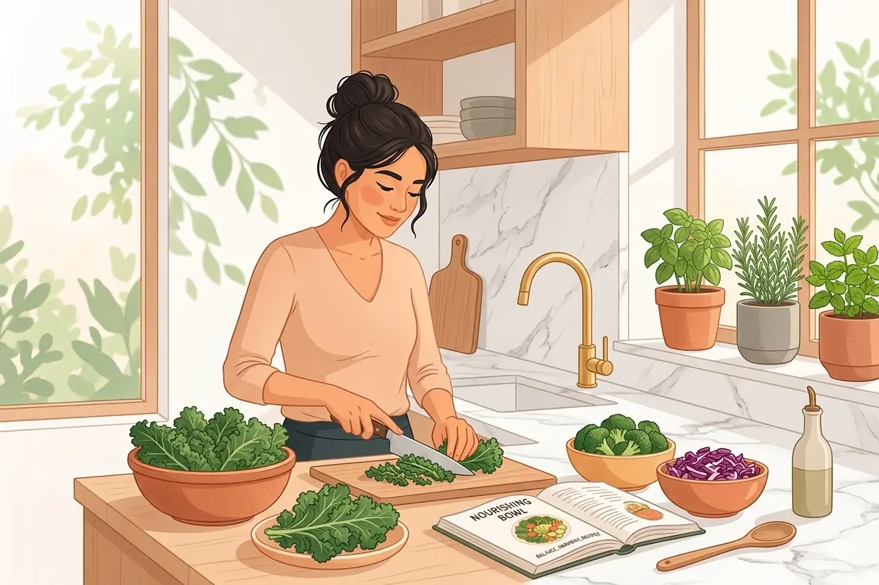Healthy Indian kitchen with fresh ingredients for PCOS diet plan